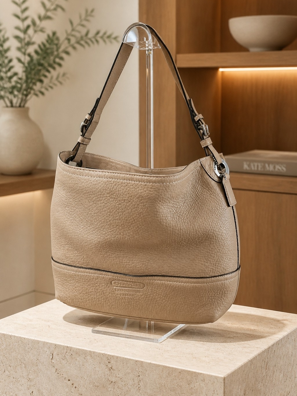 Beige Leather Shoulder Bag - Designer-Style Women’s Hobo